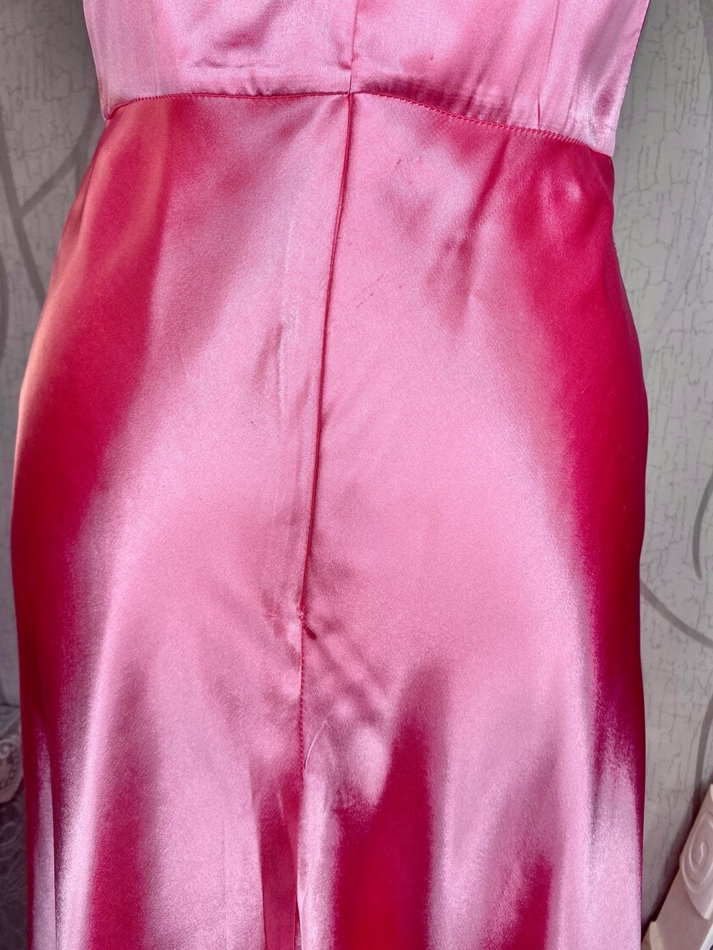 🎀🌷 Floral Embroidered Pink Satin Maxi Dress 🌷🎀 NWOT - Picture 10 of 11